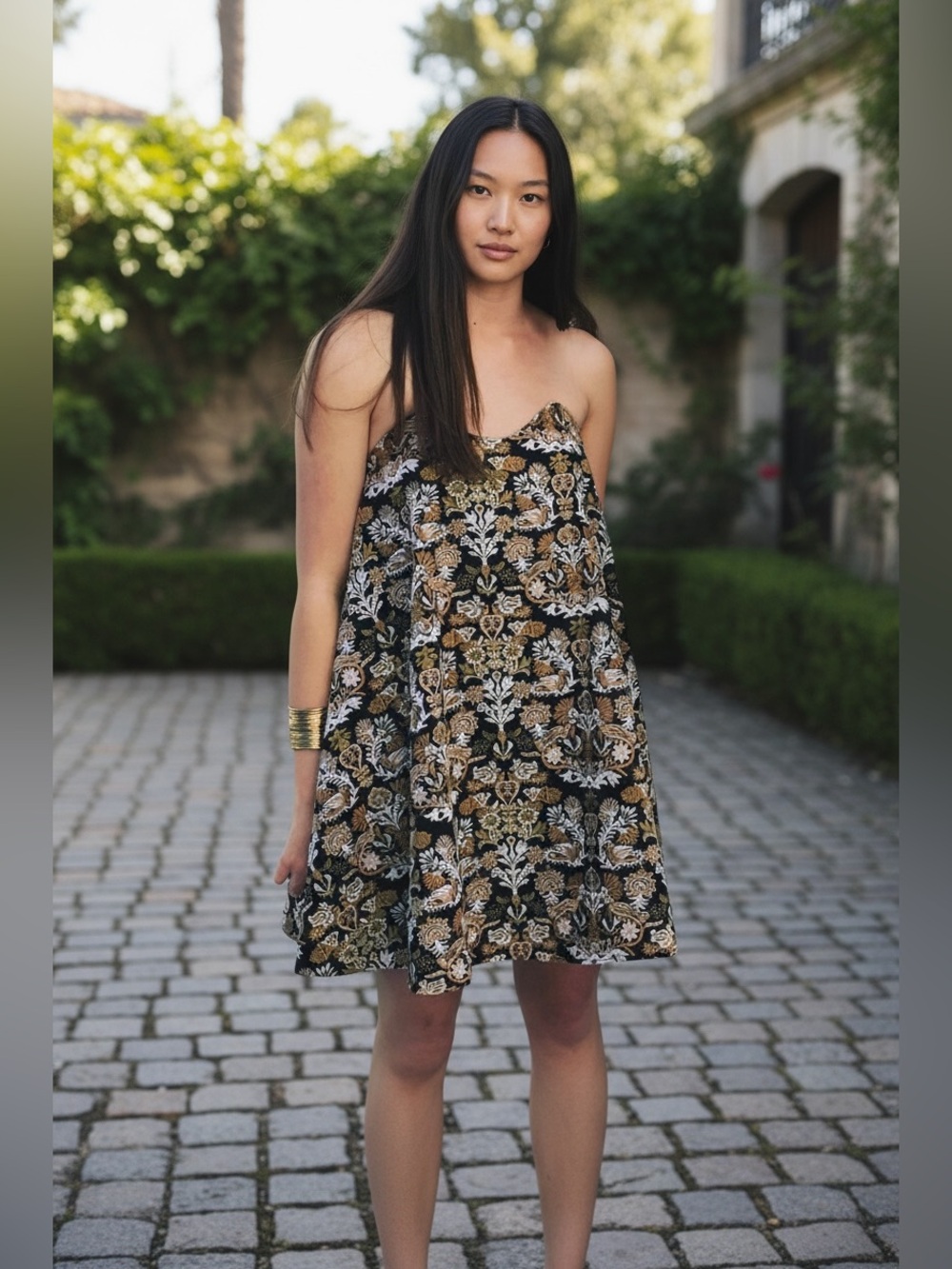 Caroline Constas Black Embroidered Strapless Bustier Dress Size Small